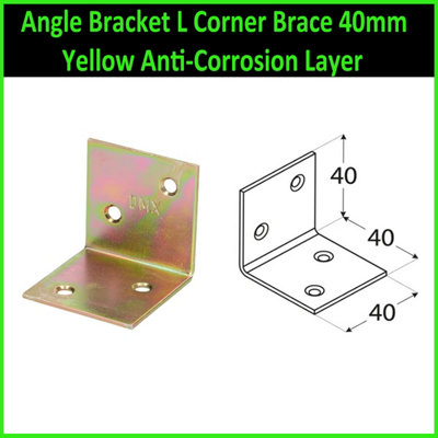 Angle Bracket L Corner Brace 40mm Yellow Anti-Corrosion Layer ( Pack of: 20 )