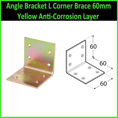 Angle Bracket L Corner Brace 60mm Yellow Anti-Corrosion Layer ( Pack of: 20 )