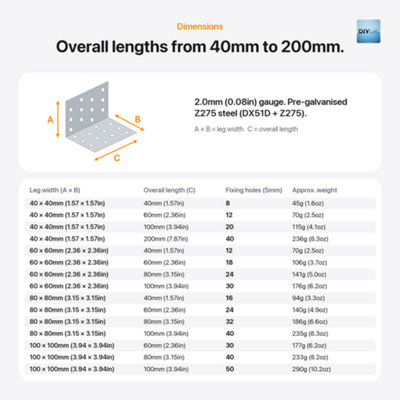 Angle Bracket Size: 40x40x40x2mm ( Pack of: 2 ) Heavy Duty Galvanised ...