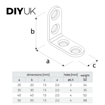Angle Brackets 40 x 40 x 13mm ( Pack of: 20 ) Corner Brace Zinc Plated Steel L Shape T2mm Metal Plate Repair Bracket