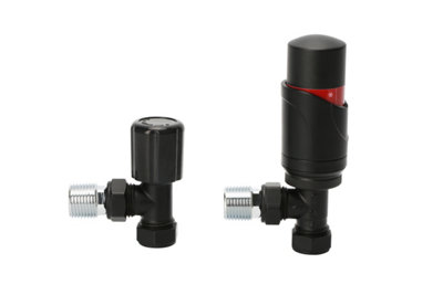 Angle Thermostatic Radiator valve & lockshield(Black) Buy 1 set get 2 sets