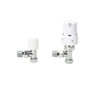 Angle Thermostatic Radiator valve & lockshield(White) Buy 1 set get 2 sets