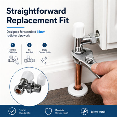 Angled Radiator Valve LS/WH, Chrome with White Handles, 15mm ...