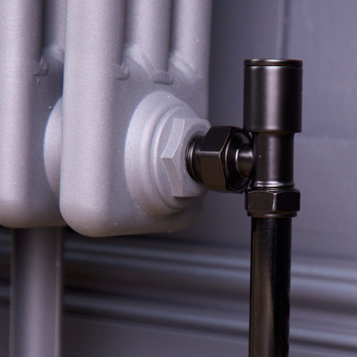 Angled Round Manual Radiator Valve Pack 15mm x 1/2 inch Satin Black Finish