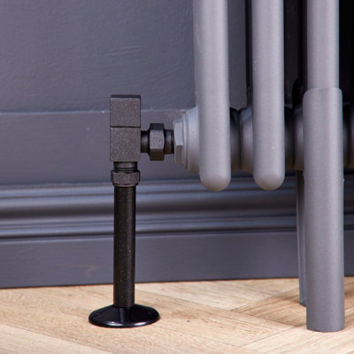 Angled Square Manual Radiator Valve Pack 15mm x 1/2 inch Anthracite Finish