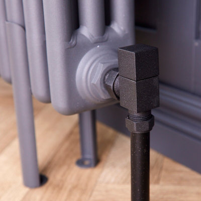 Angled Square Manual Radiator Valve Pack 15mm x 1/2 inch Anthracite Finish