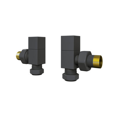 Angled Square Manual Radiator Valve Pack 15mm x 1/2 inch Anthracite Finish