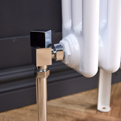 Angled Square Manual Radiator Valve Pack 15mm x 1/2 inch Chrome Finish