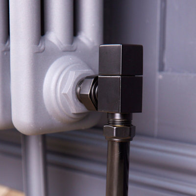 Angled Square Manual Radiator Valve Pack 15mm x 1/2 inch Satin Black Finish