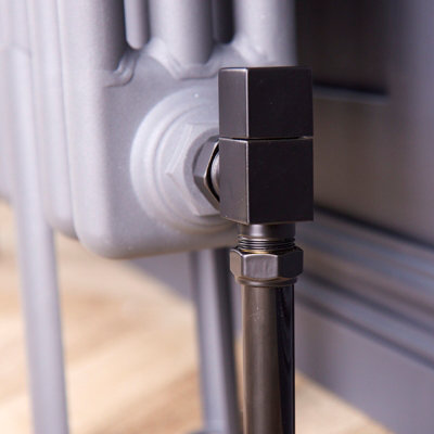 Angled Square Manual Radiator Valve Pack 15mm x 1/2 inch Satin Black Finish