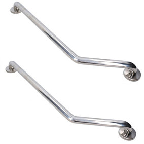 Angled Stainless Steel Grab bar Handle Support Rail Disability Aid 250mm x 590mm 2pk