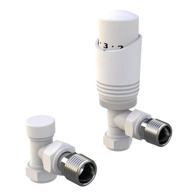 Angled Thermostatic Radiator Valve Pack White DIY at B&Q