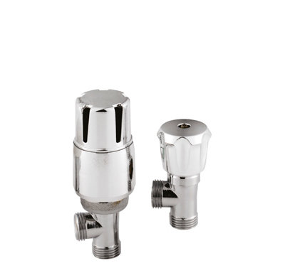 Angled Thermostatic Radiator Valves, Sold in Pairs - Chrome