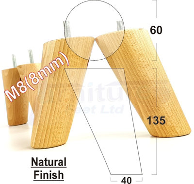 Angled Wood Furniture Feet 135mm High Natural Replacement Furniture Legs Set Of 4 Sofa Chairs Stools M8
