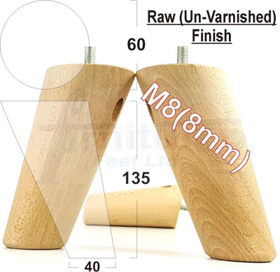 Angled Wood Furniture Feet 135mm High Raw Replacement Furniture Legs Set Of 4 Sofa Chairs Stools M8