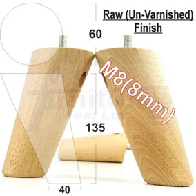 Angled Wood Furniture Feet 135mm High Raw Replacement Furniture Legs Set Of 4 Sofa Chairs Stools M8