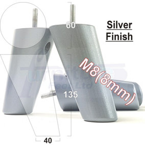 Angled Wood Furniture Feet 135mm High Silver Replacement Furniture Legs Set Of 4 Sofa Chairs Stools M8