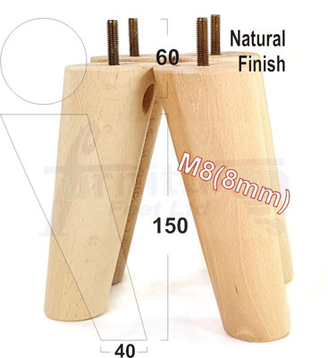 Angled Wood Furniture Feet 150mm High Natural Replacement Furniture Legs Set Of 4 Sofa Chairs Stools M8