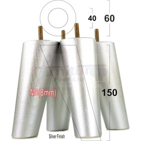 Angled Wood Furniture Feet 150mm High Silver Replacement Furniture Legs Set Of 4 Sofa Chairs Stools M8