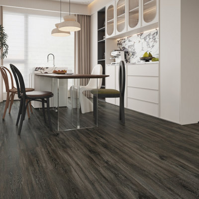 Anglo Flooring Classics Midnight Sky, Black Charcoal Wood Plank Oak Effect Laminate Flooring, 8mm, 2.41m²