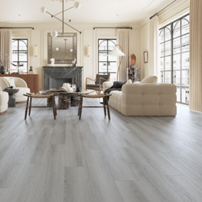Anglo Flooring Classics Silver / Light Grey Wood Plank Oak Effect Laminate Flooring, 8mm, 2.41m²