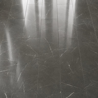Anglo Flooring Marbra Anthracite, Gloss Dark Grey Marble Tile Effect ...