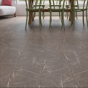 Anglo Flooring Marbra Anthracite Marble Tile Effect Plank Laminate Flooring, 8mm, 2.19m²