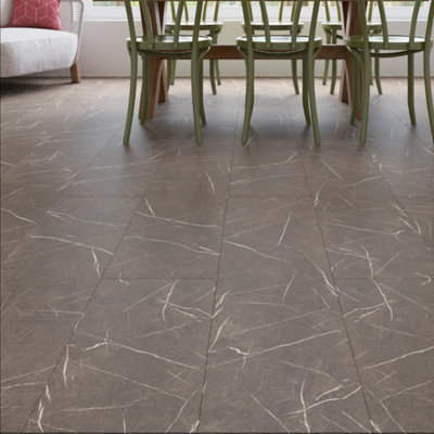 Anglo Flooring Marbra Anthracite Marble Tile Gloss Dark Grey Effect Plank Laminate Flooring, 8mm, 2.19m²