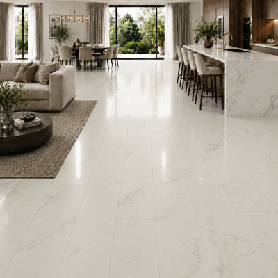 Anglo Flooring Marbra Arctic White Gloss Marble Tile Effect Plank ...