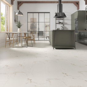 Anglo Flooring Marbra Arctic White Gloss Marble Tile Effect Plank Laminate Flooring, 8mm, 2.19m²
