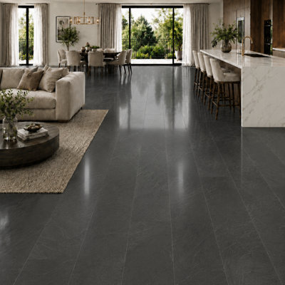 Marbra Slate Gloss Slate Tile Effect Laminate 8mm 2.19m²