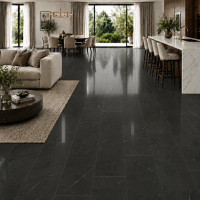 Anglo Flooring Marbra Vintage Black, Gloss Black Marble Tile Effect ...
