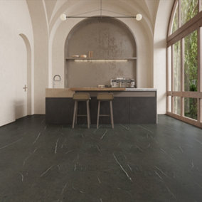 Anglo Flooring Marbra Vintage Black Gloss Marble Tile Effect Plank Laminate Flooring, 8mm, 2.19m²