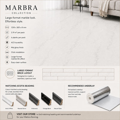 Anglo Flooring Marbra Washed Stone, Gloss Grey Marble Tile Effect ...