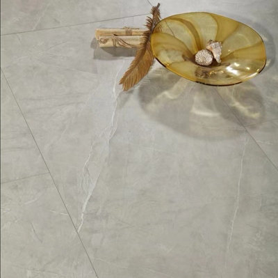 Anglo Flooring Marbra Washed Stone Gloss Marble Tile Effect Silver / Grey Plank Laminate Flooring, 8mm, 2.19m²