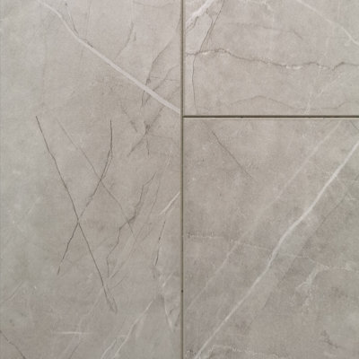 Anglo Flooring Marbra Washed Stone Gloss Marble Tile Effect Silver / Grey Plank Laminate Flooring, 8mm, 2.19m²