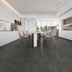 Anglo Flooring Natural Slate, Dark Grey / Black Marble Ceramic / Porcelain Tile Effect Plank, Gloss Finish Laminate Flooring 8mm
