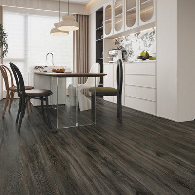 Anglo Flooring X FloorLabs, Oak Anthracite, Black Charcoal Wood Plank Oak Effect Laminate Flooring, 8mm, 1.85m²