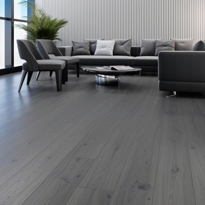 Anglo Flooring X FloorLabs, Oak Leeds, Dark Grey Wood Plank Oak Effect Laminate Flooring, 8mm, 1.85m²