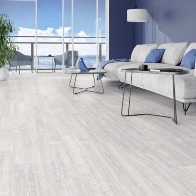 Anglo Flooring X FloorLabs, Pine Bern, Off White Plank Oak Effect Laminate Flooring, 8mm, 1.85m²