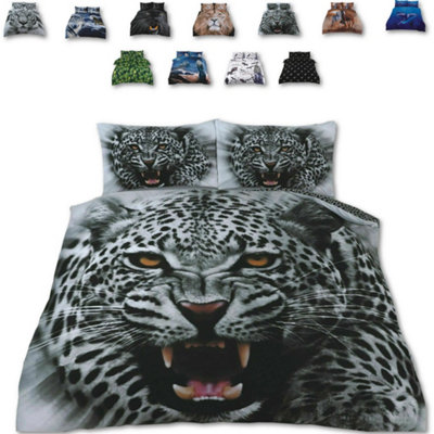 Angry Snow Leopard Bed Set  - 3D Animal Printed SINGLE Beddings Duvet Cover + Matching Pillowcases