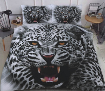 Angry Snow Leopard Bed Set  - 3D Animal Printed SINGLE Beddings Duvet Cover + Matching Pillowcases