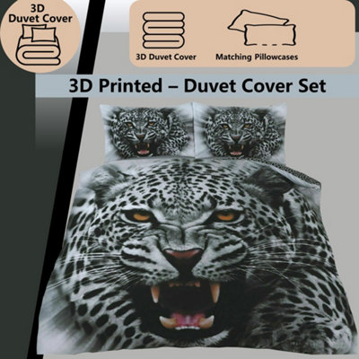 Angry Snow Leopard Bed Set  - 3D Animal Printed SINGLE Beddings Duvet Cover + Matching Pillowcases