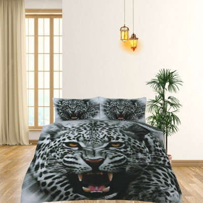 Angry Snow Leopard Bed Set  - 3D Animal Printed SINGLE Beddings Duvet Cover + Matching Pillowcases