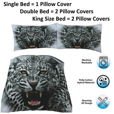 Angry Snow Leopard Bed Set  - 3D Animal Printed SINGLE Beddings Duvet Cover + Matching Pillowcases