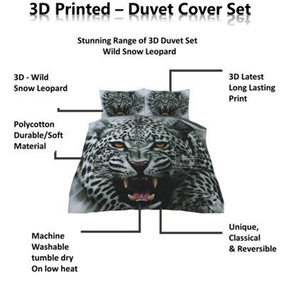 Angry Snow Leopard Bed Set  - 3D Animal Printed SINGLE Beddings Duvet Cover + Matching Pillowcases