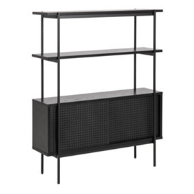 Angus Small Bookcase with 2 Sliding Doors in Black
