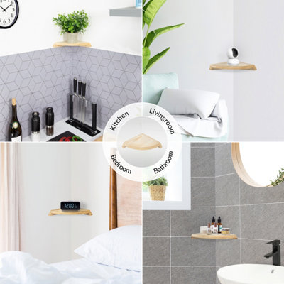 Anika Living Compact Wooden Floating Corner Shelf