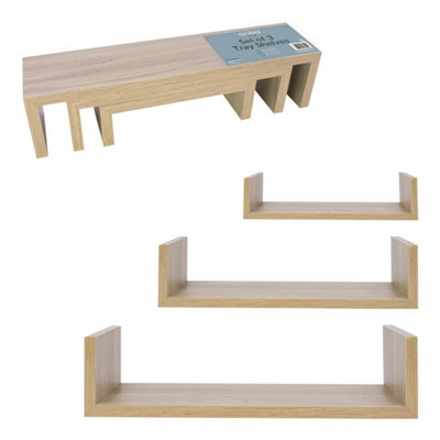 Anika Set of 3 U-Shaped Oak Floating Shelves