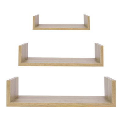 Anika Set of 3 U-Shaped Oak Floating Shelves